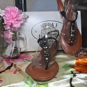 Steve Madden‎ “flipper” black leather wedge sling back sandal size 8.5